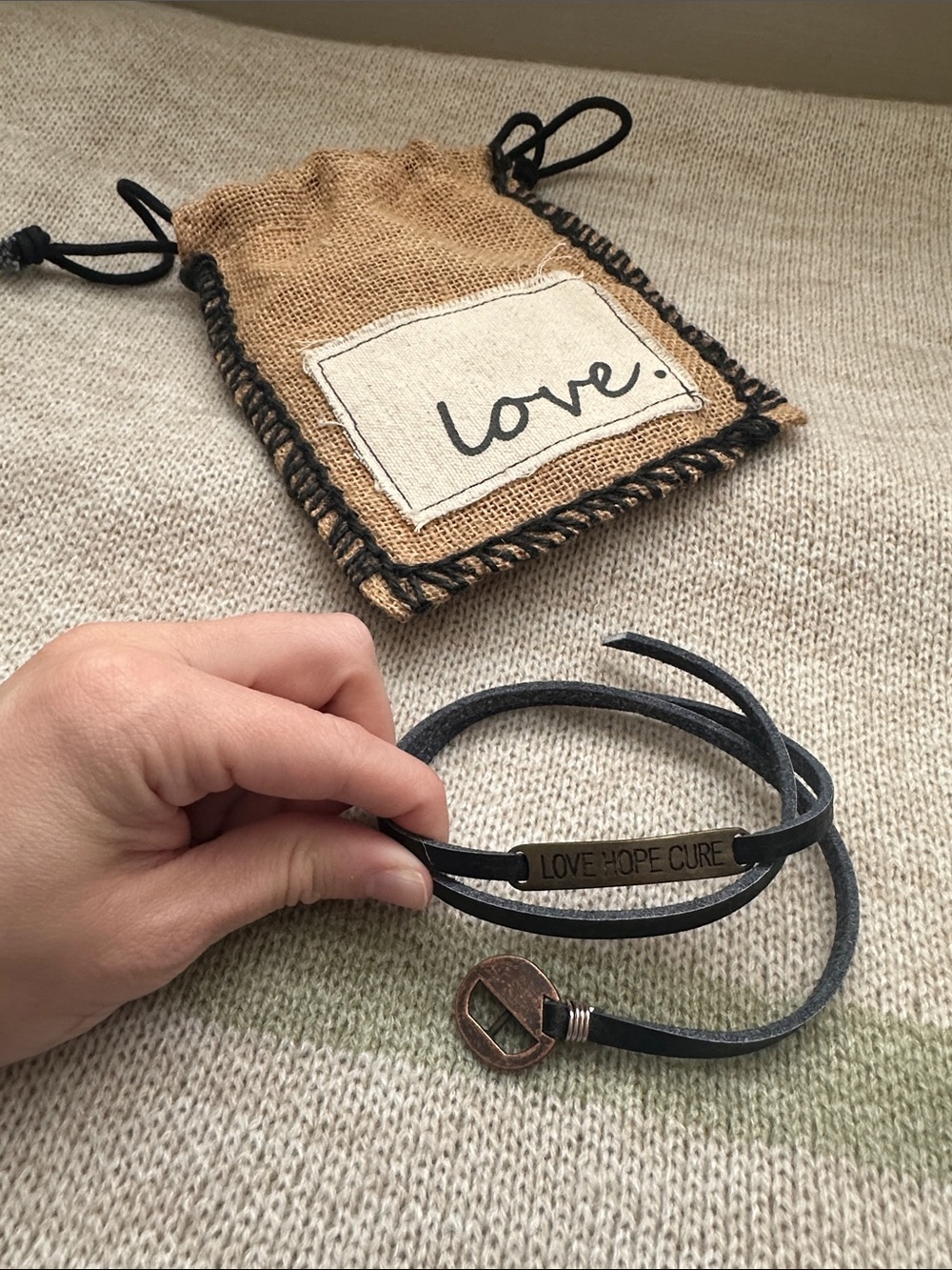 Love Hope Cure Black Leather Wrap Bracelet by